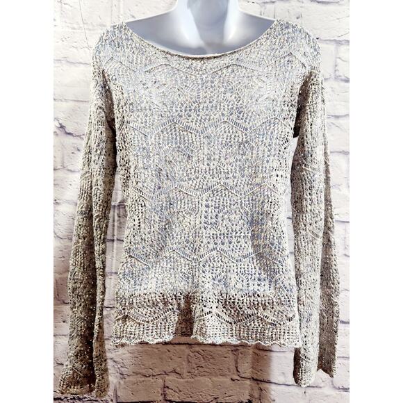 Maurices Gray Open Knit Round Neck Long Sleeve Sweater Top XS Lightweight Soft - Picture 4 of 6